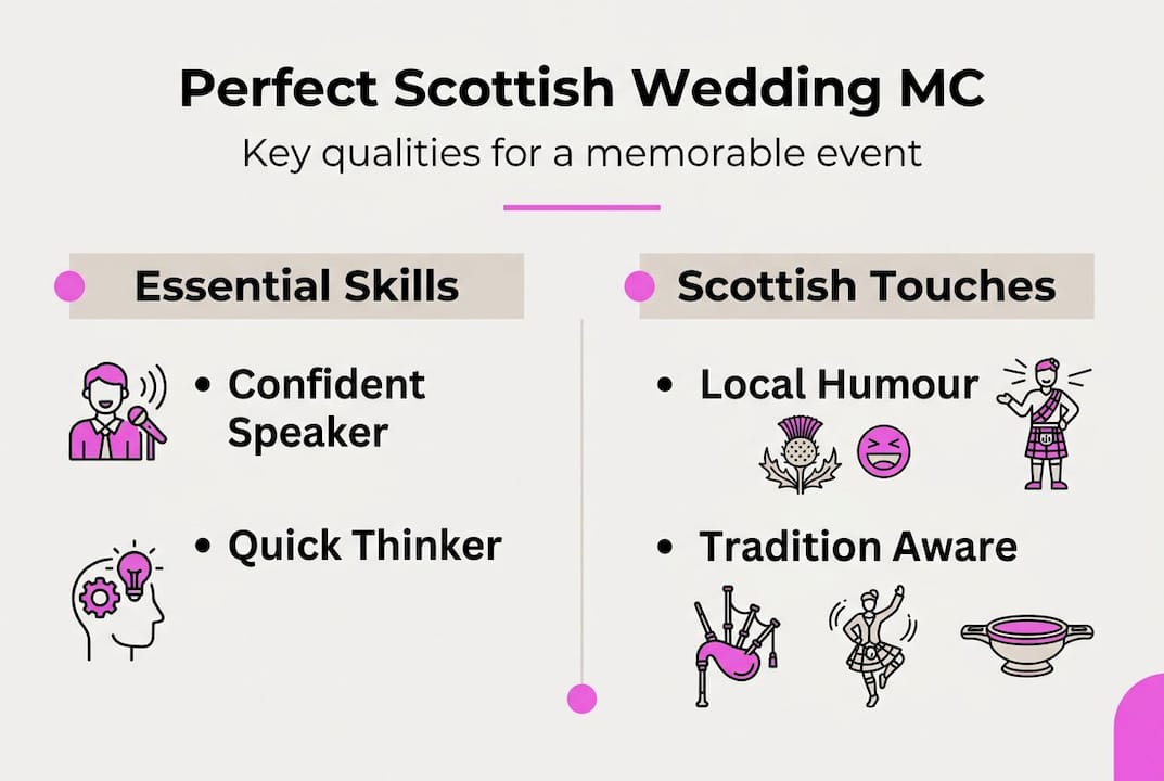 Infographic showing ideal Scottish wedding MC qualities