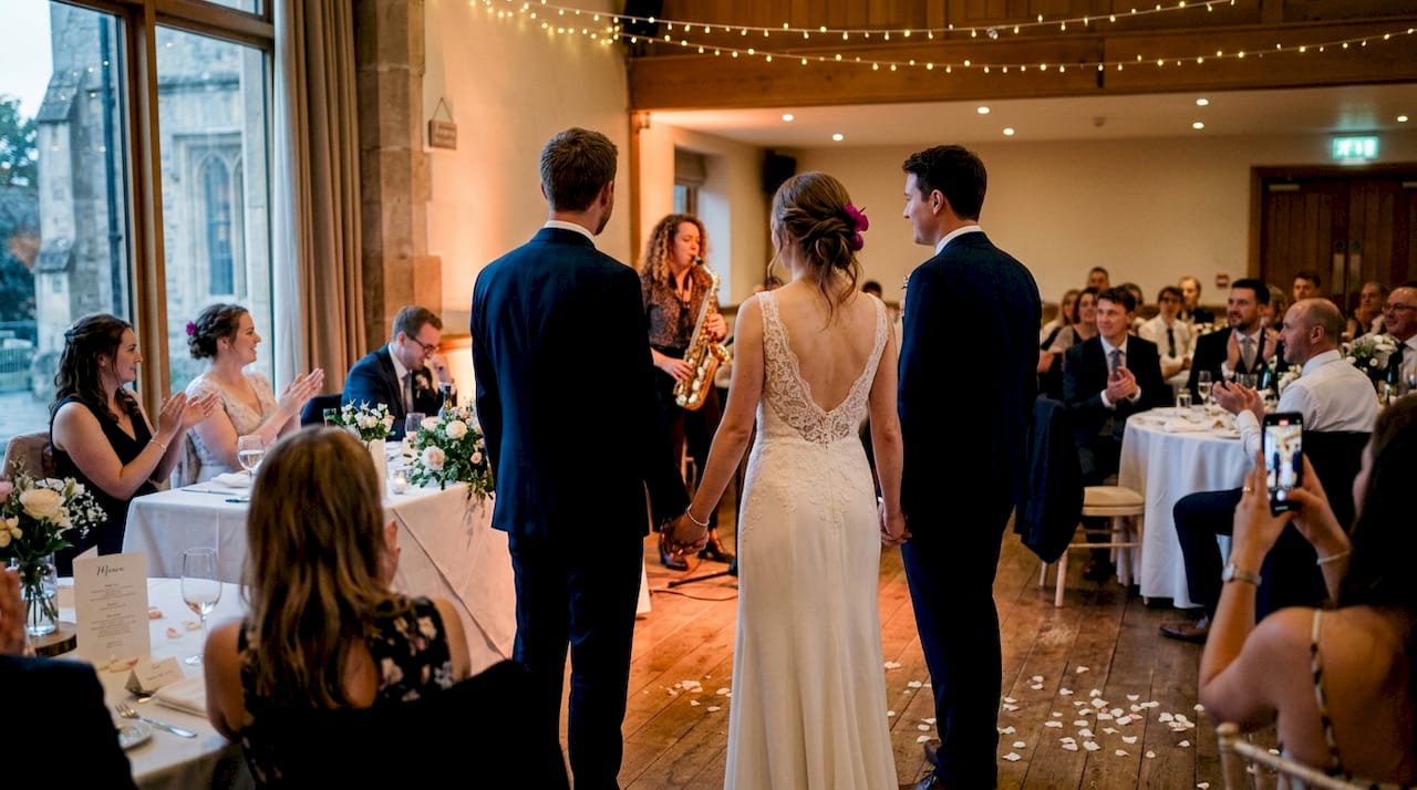 Newlyweds enjoy live saxophone wedding moment