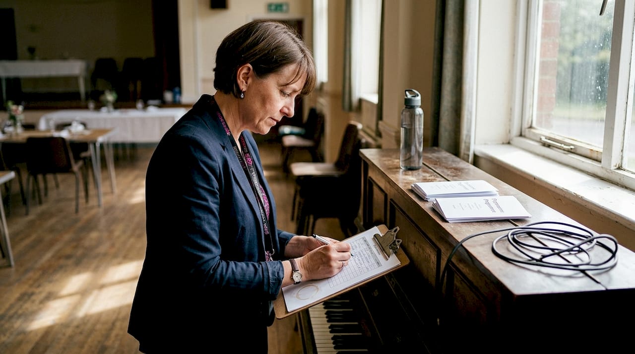 Coordinator preparing wedding reception music