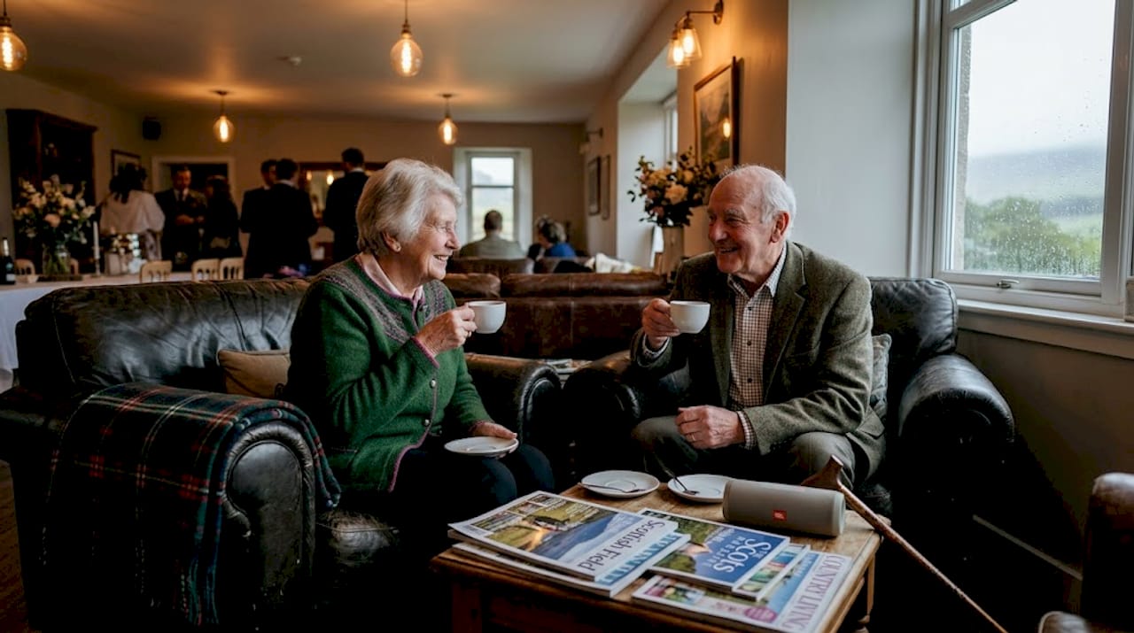Wedding lounge with elderly guests relaxing