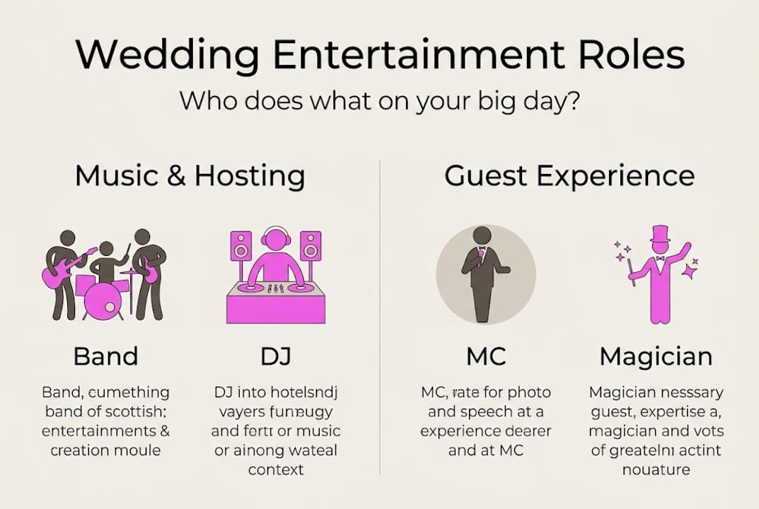 Infographic overview of wedding entertainment roles