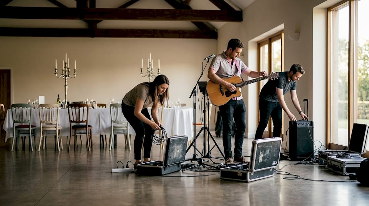 Wedding band setting up at Scottish venue
