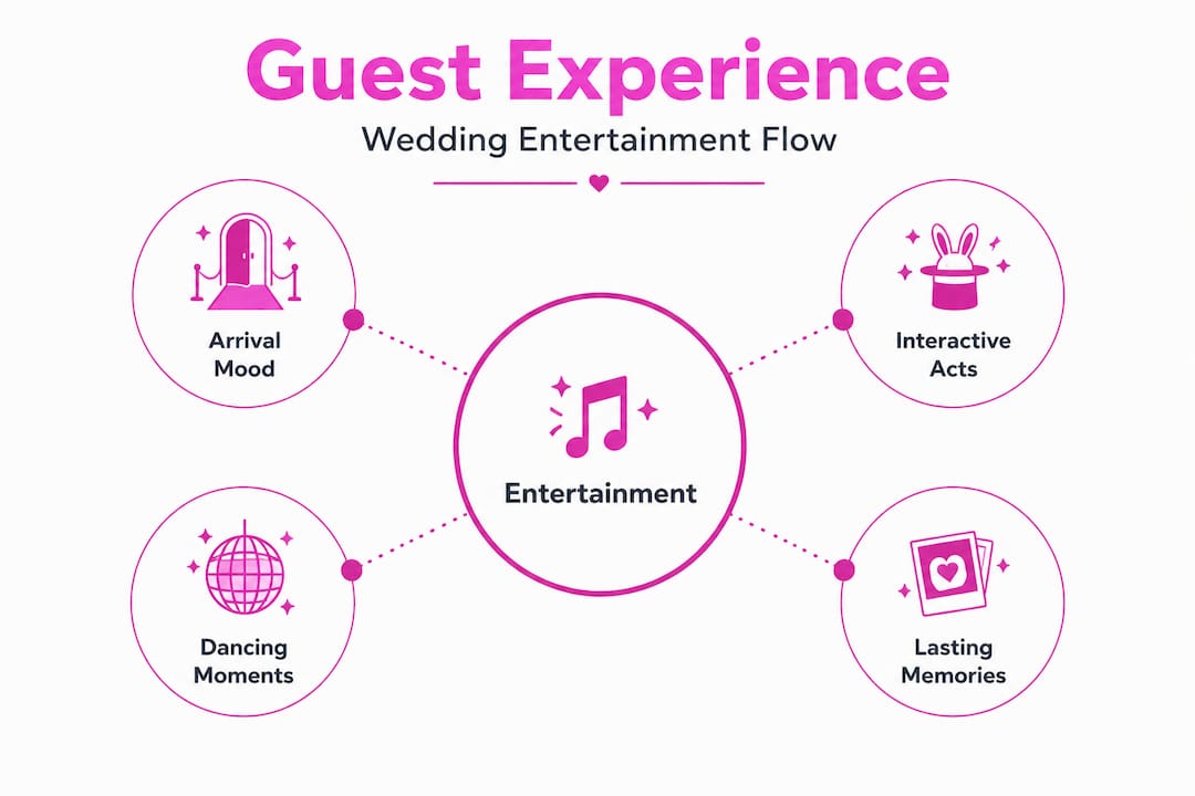 Hierarchy infographic of wedding guest experience flow