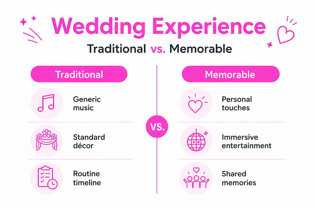 Infographic contrasting traditional and memorable weddings