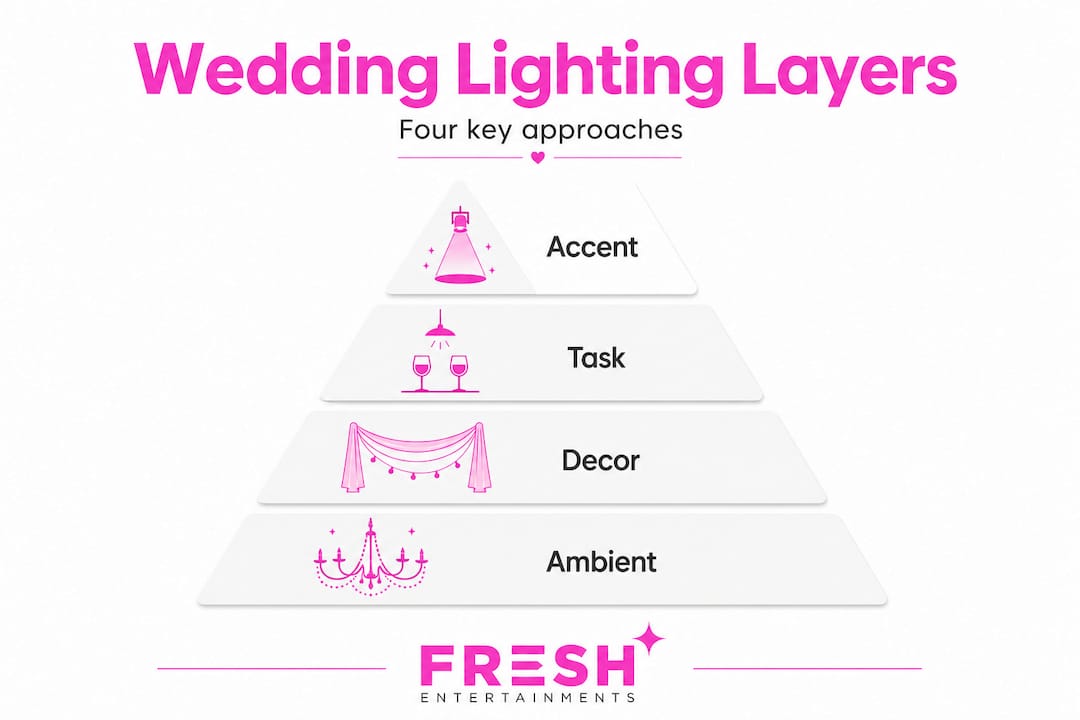 Pyramid infographic outlining wedding lighting layers