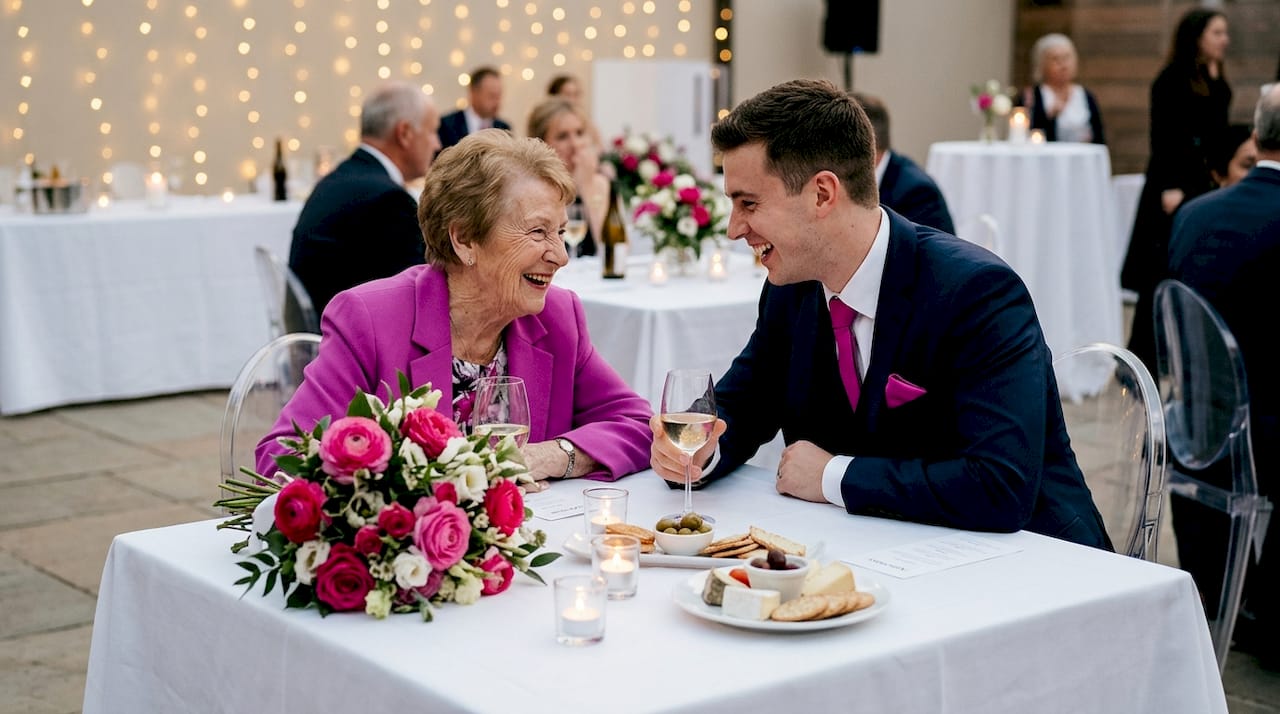 Wedding guests sharing joyful memories