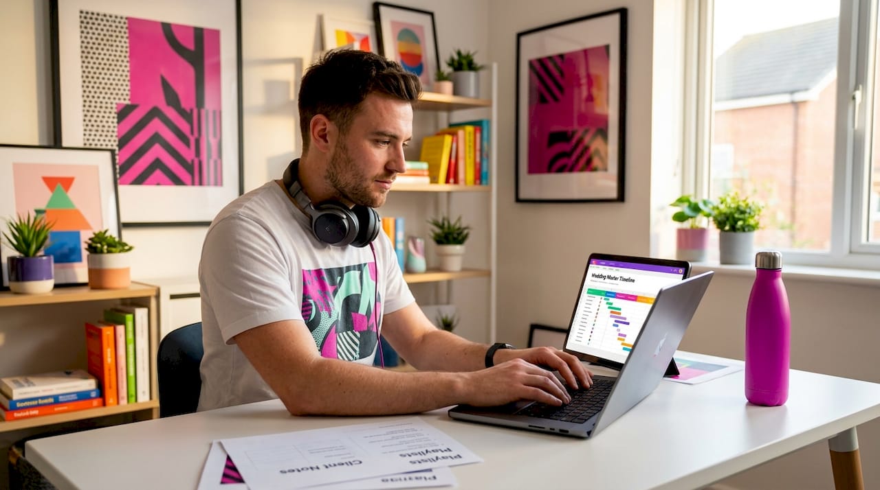 DJ preparing wedding entertainment timeline