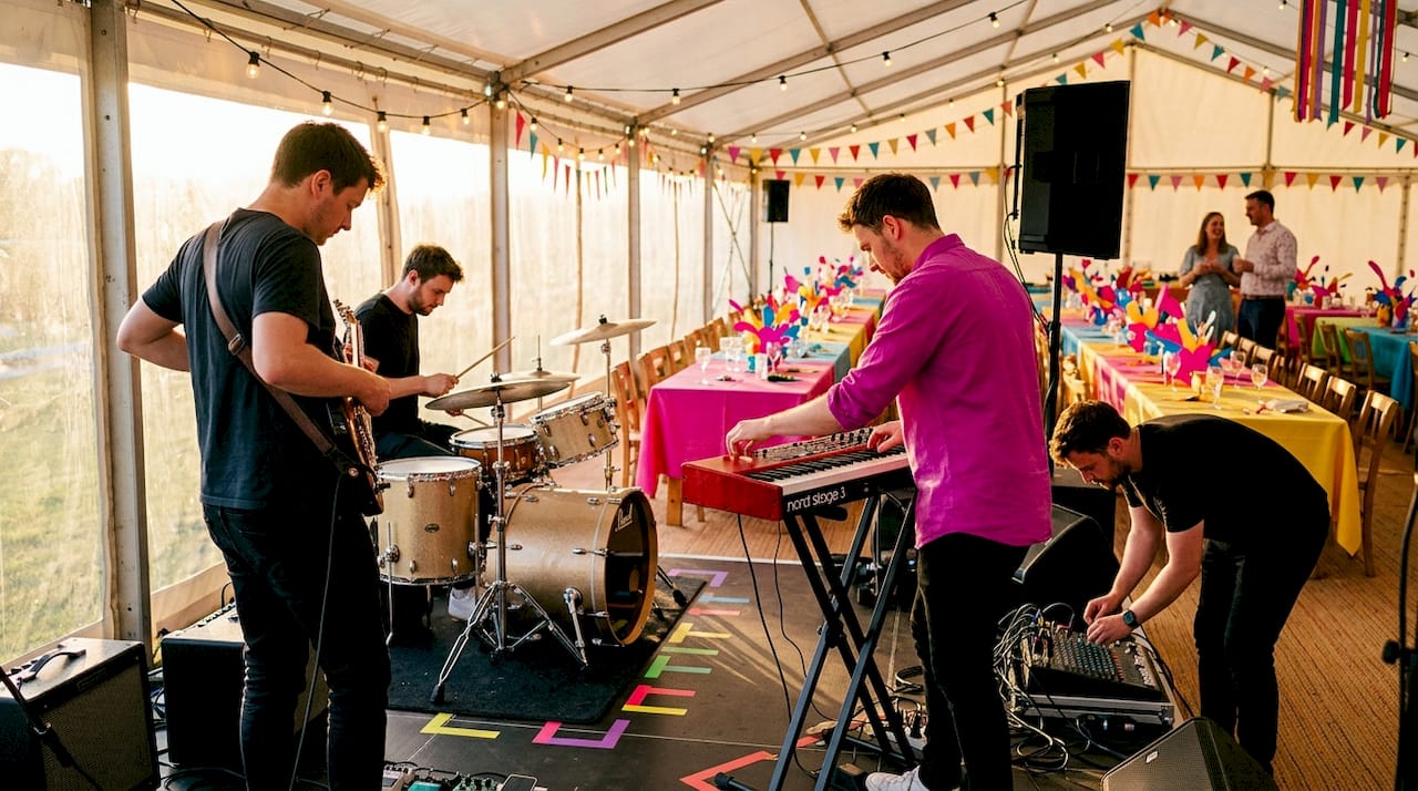 Live band preparing wedding entertainment