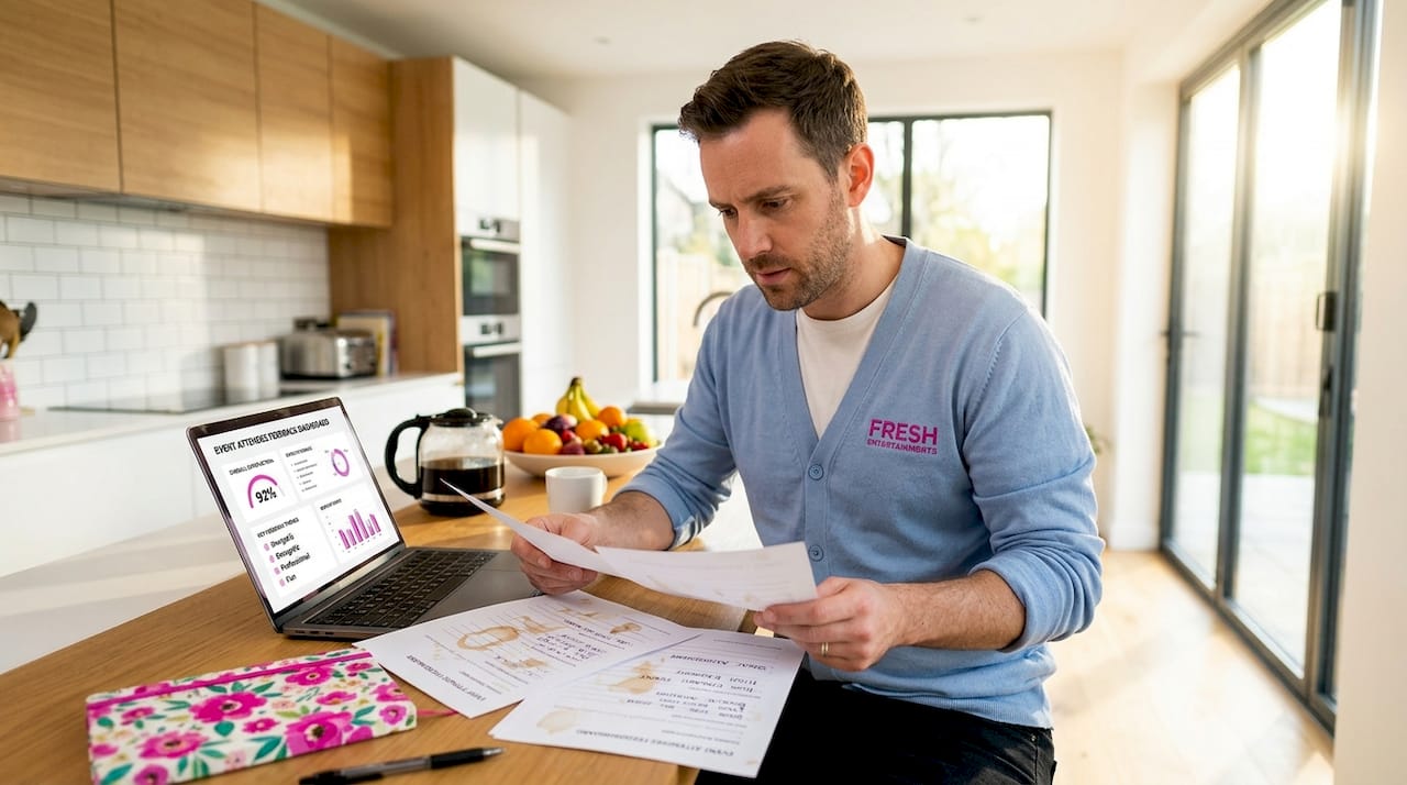 Man reviewing event feedback documents