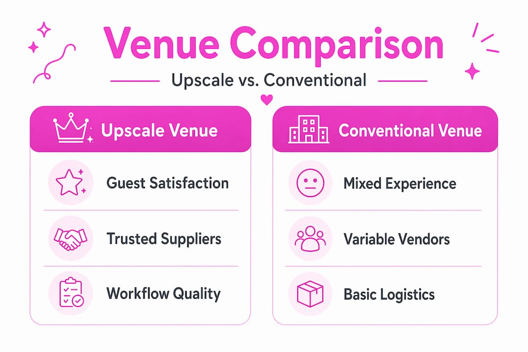 Infographic comparing upscale versus conventional venues