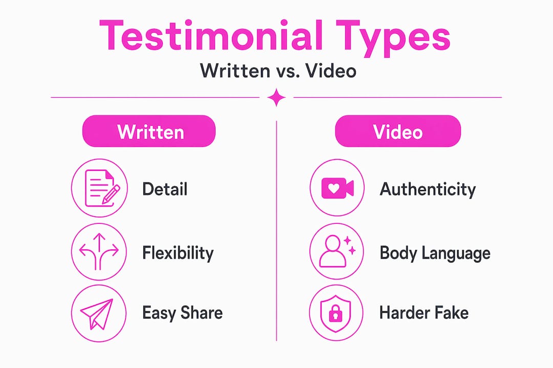 Infographic comparing written and video testimonials