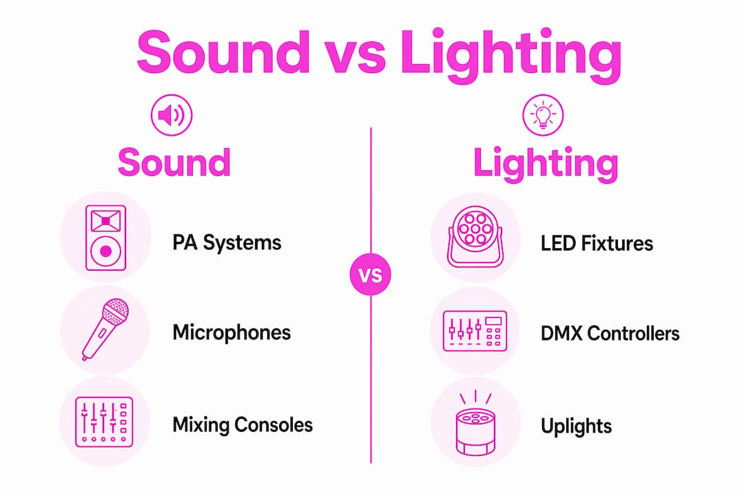 Infographic comparing sound and lighting package components