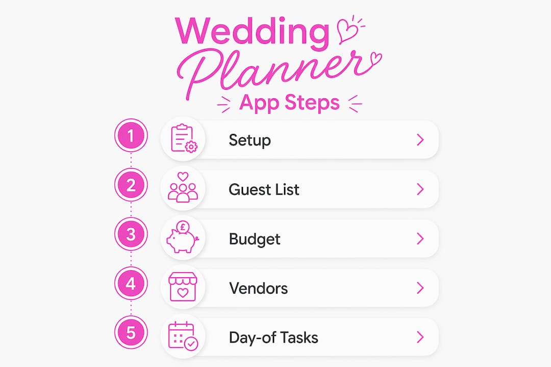 Infographic showing key steps in using a wedding planner app