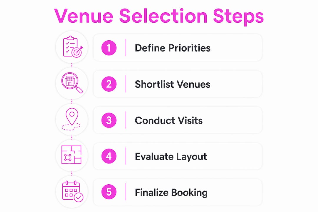 Infographic listing wedding venue selection steps