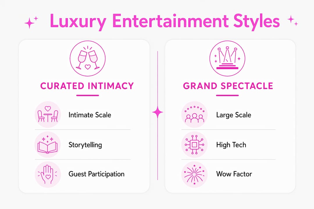 Comparison of curated intimacy and grand spectacle
