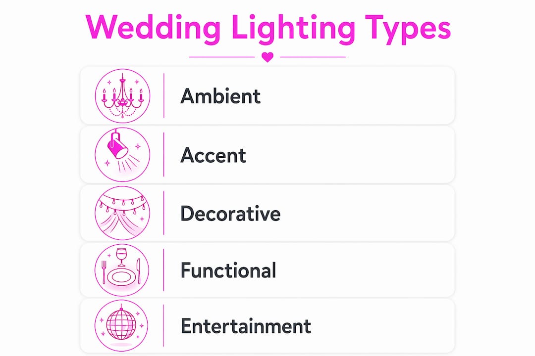 Infographic showing five wedding lighting types