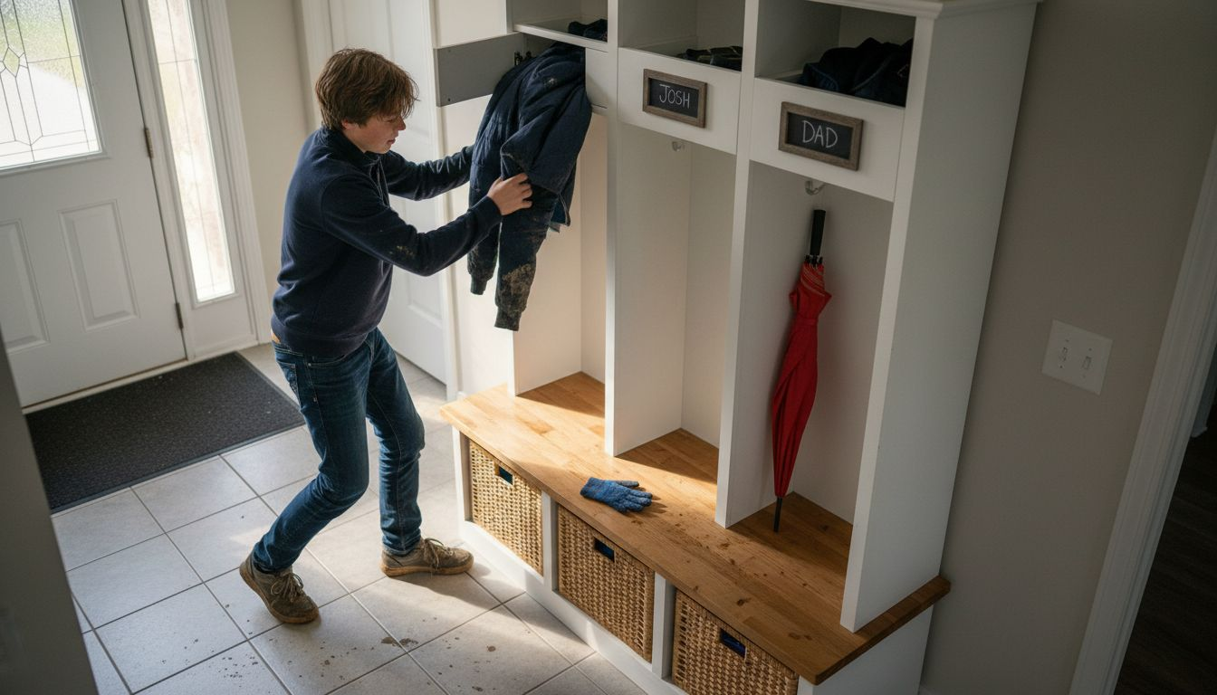 Teenager uses personalized entryway mudroom locker