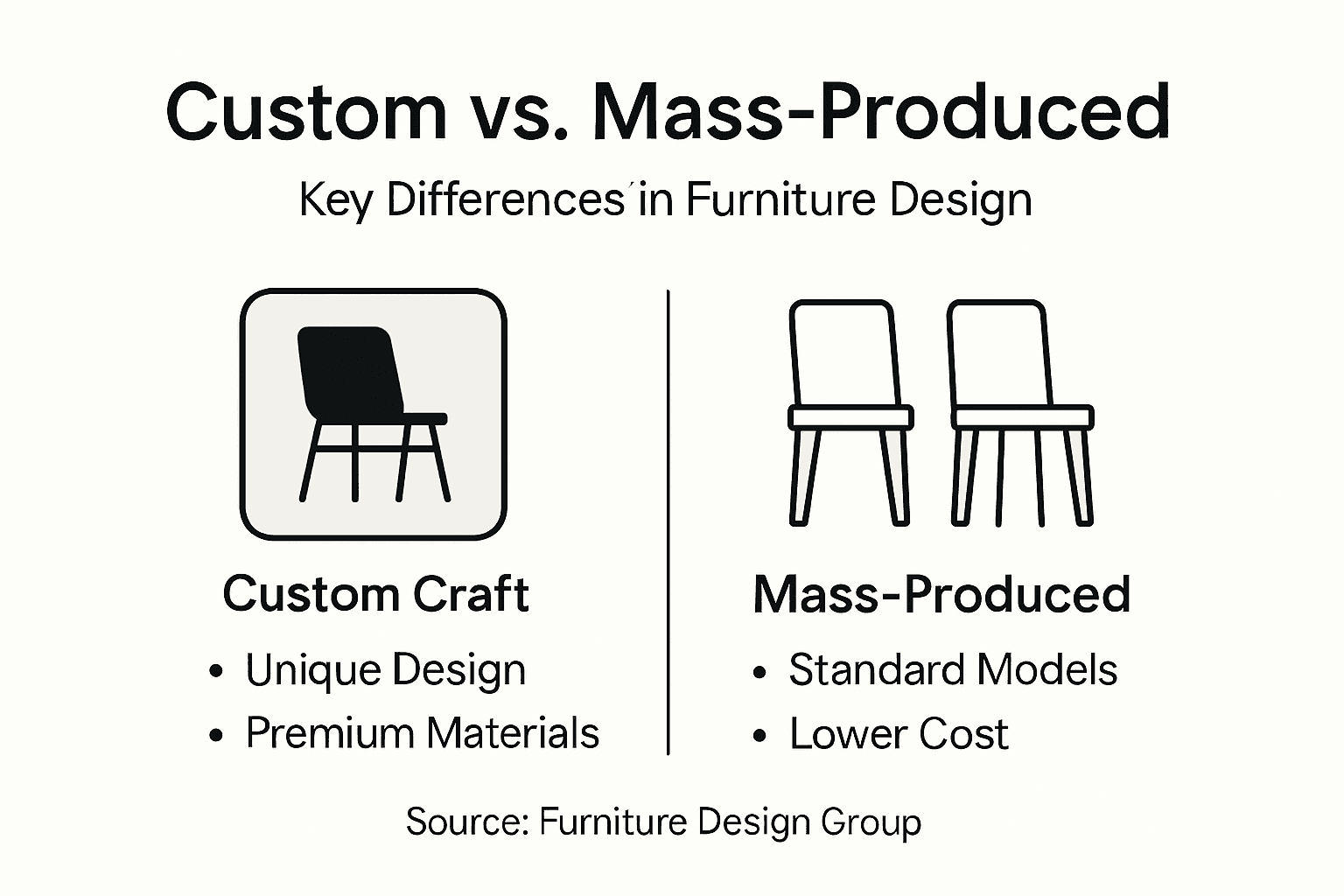 Infographic comparing custom and mass furniture