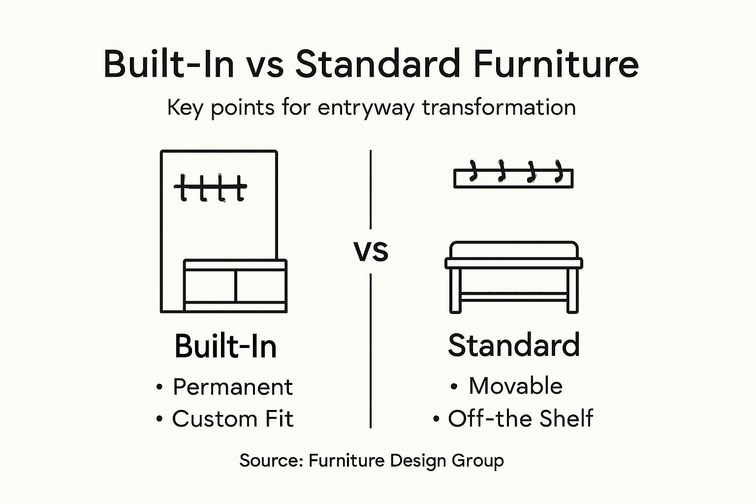 Infographic comparing built-in and standard furniture