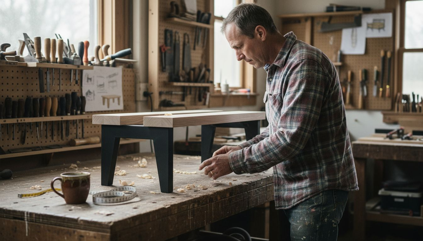 Craftsman examining custom entryway bench