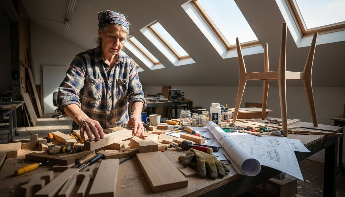 Designer sorting wood samples in studio