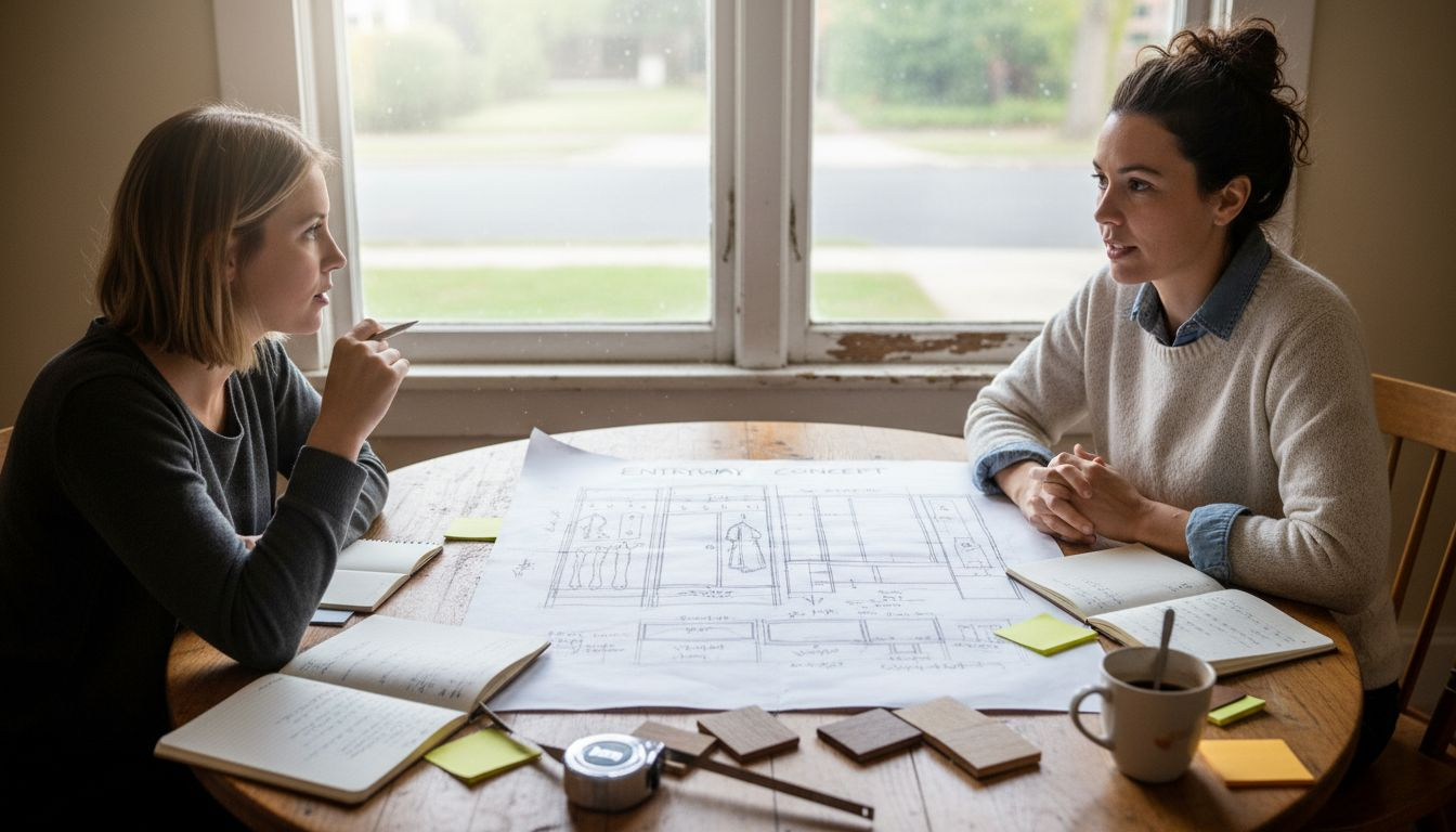 Designer and client planning entryway furniture