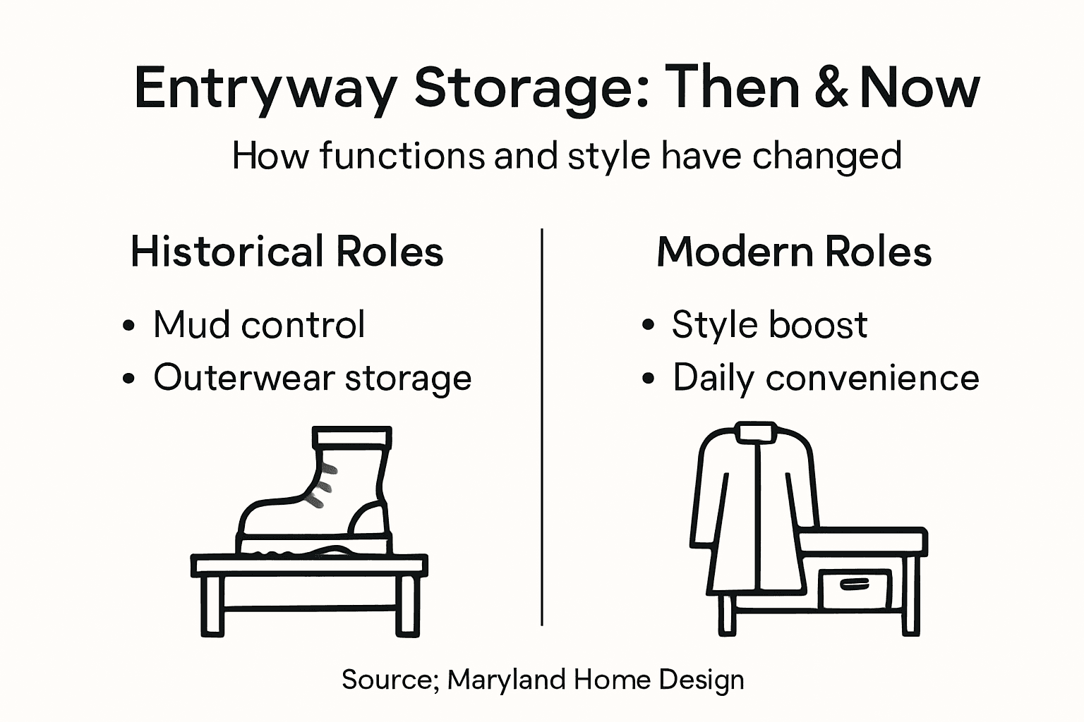 Infographic comparing entryway storage past and present