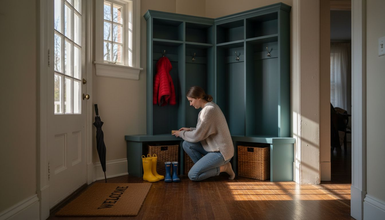 Custom mud locker fitting irregular entryway