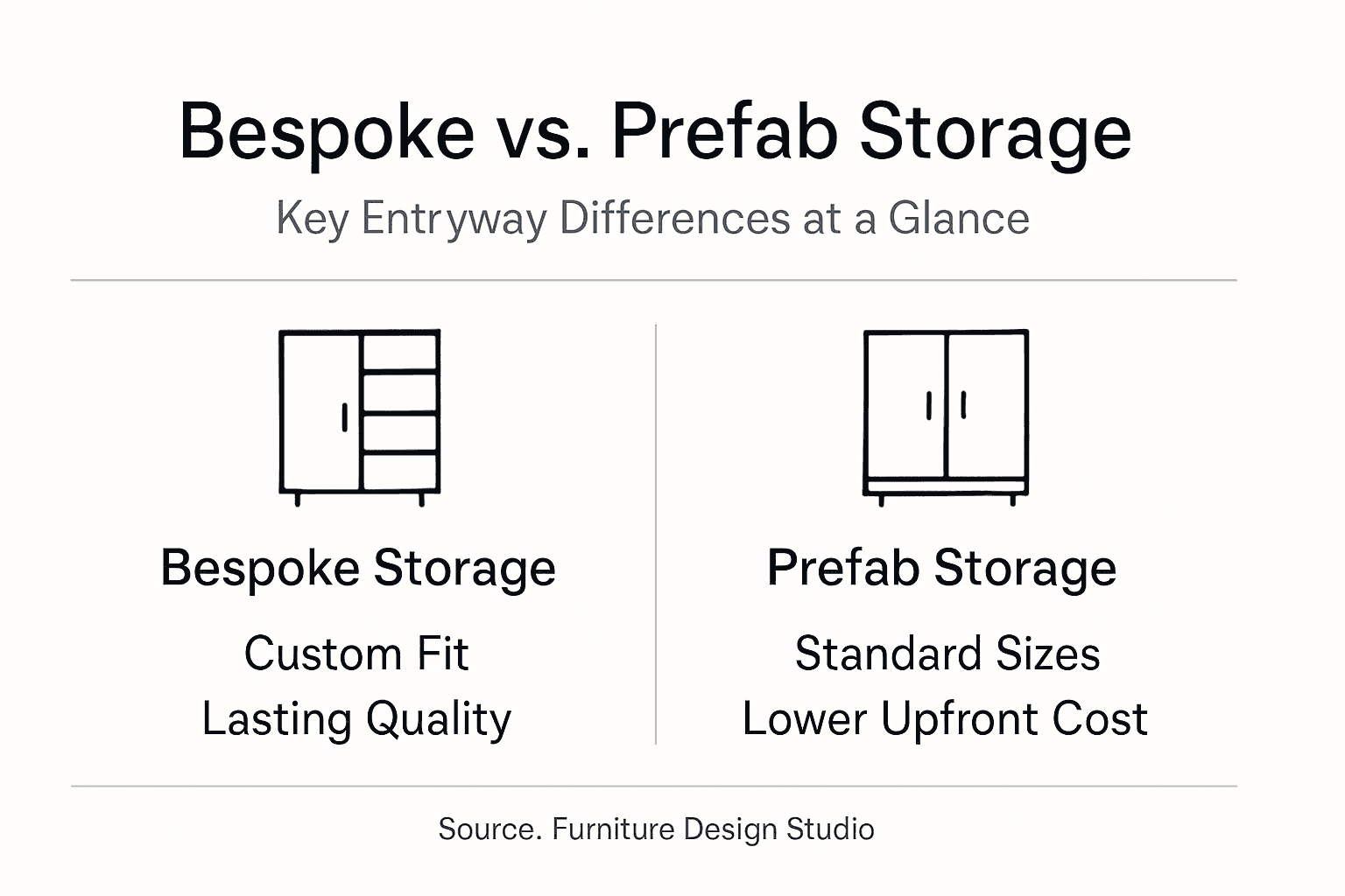 Infographic comparing bespoke and prefab entryway storage