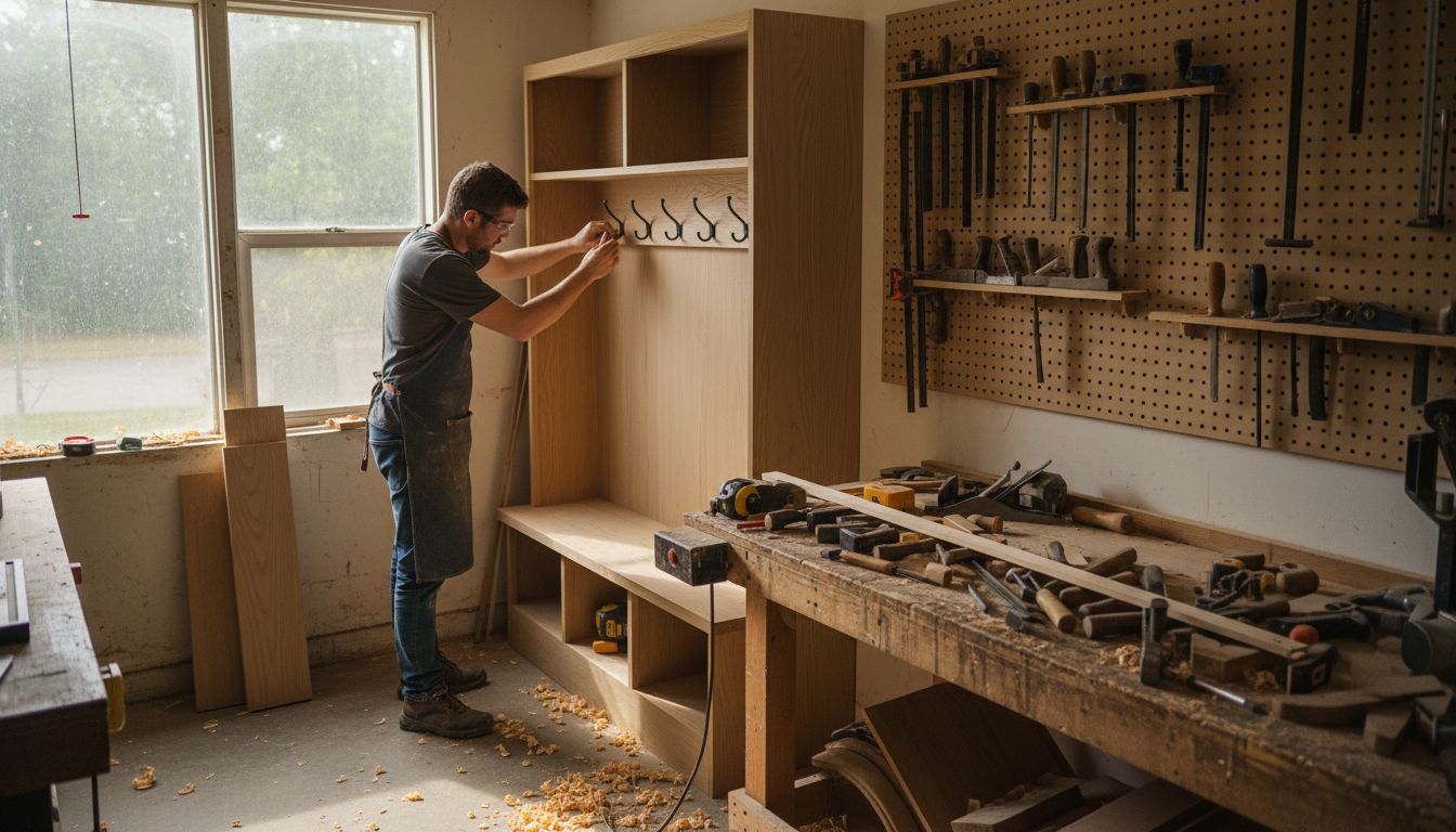 Workshop custom furniture ergonomic hooks installation