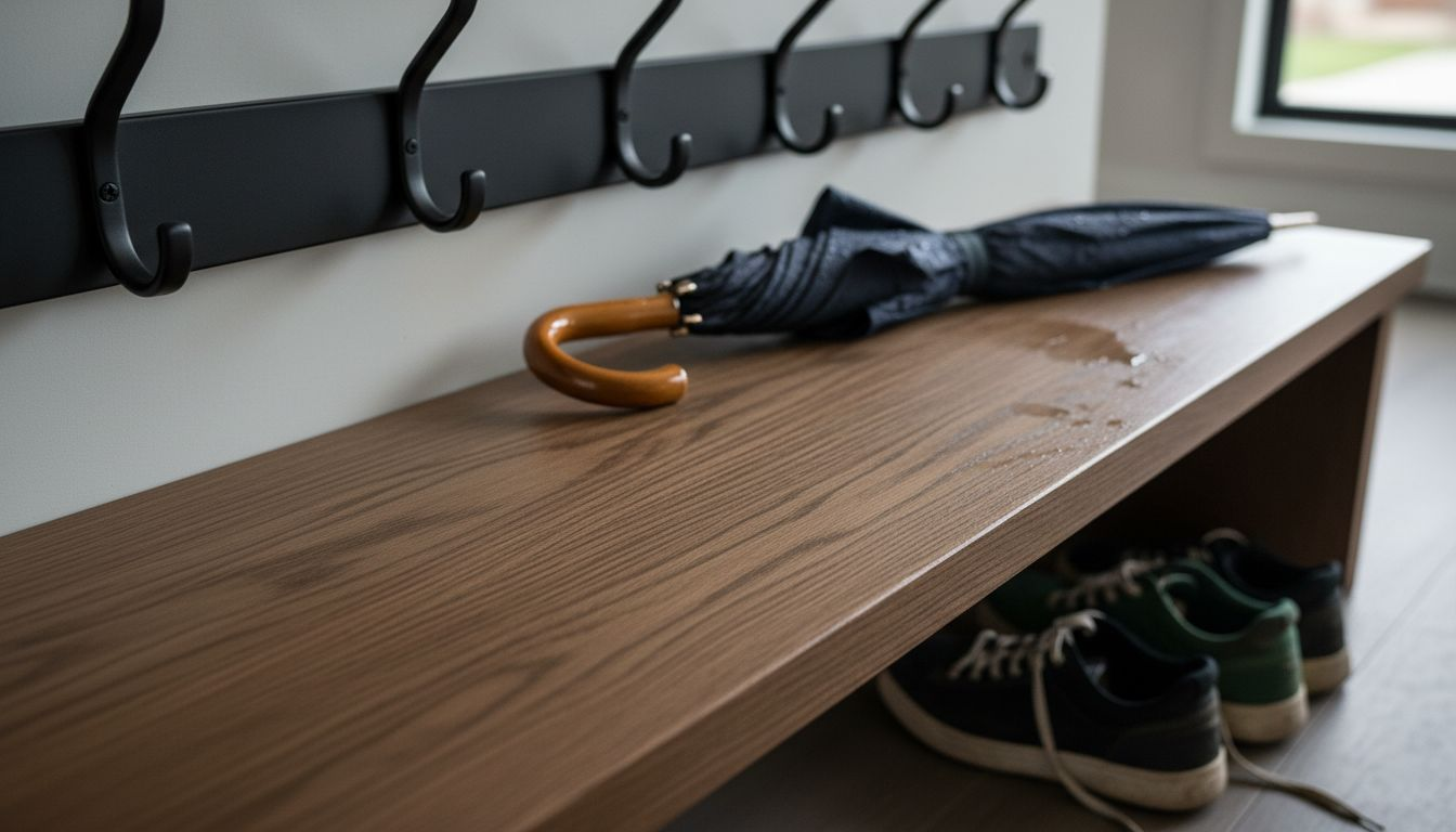 Close-up of entryway furniture material and finish