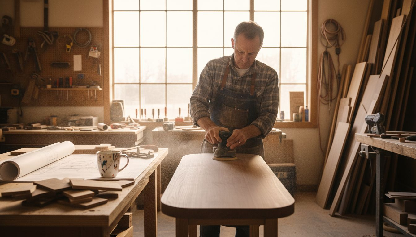 Woodworker building humidity-resistant entryway bench