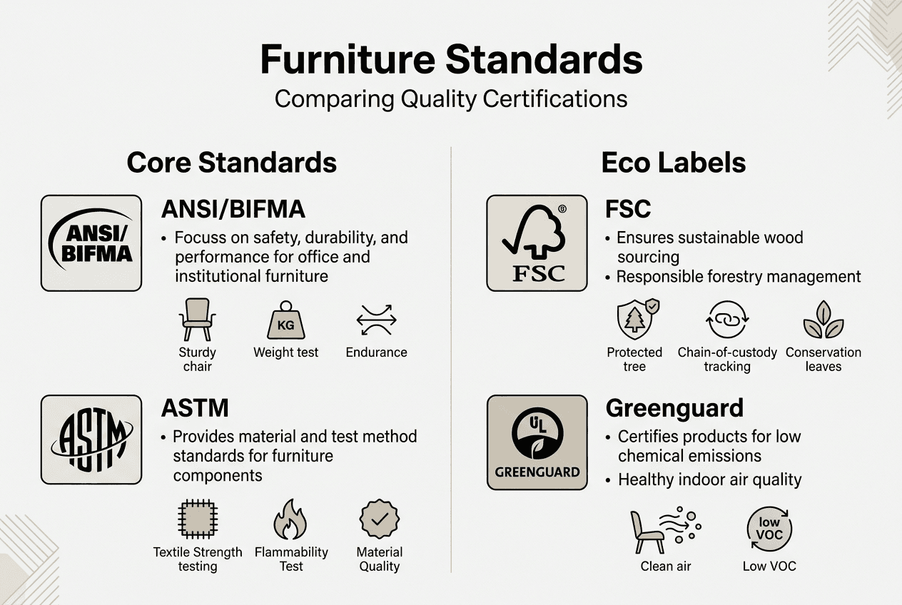 Infographic comparing furniture standards and certifications