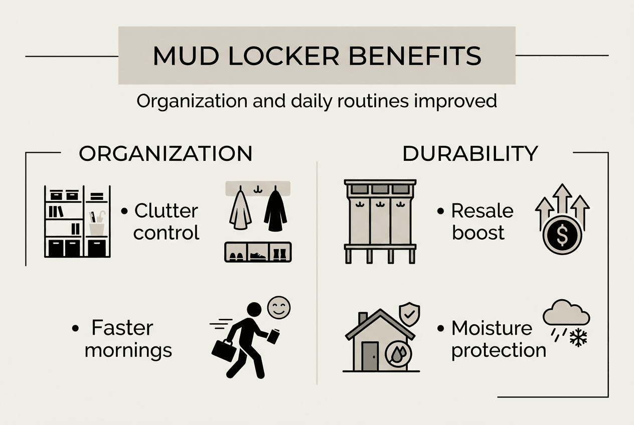 Infographic showing mud locker benefits and features