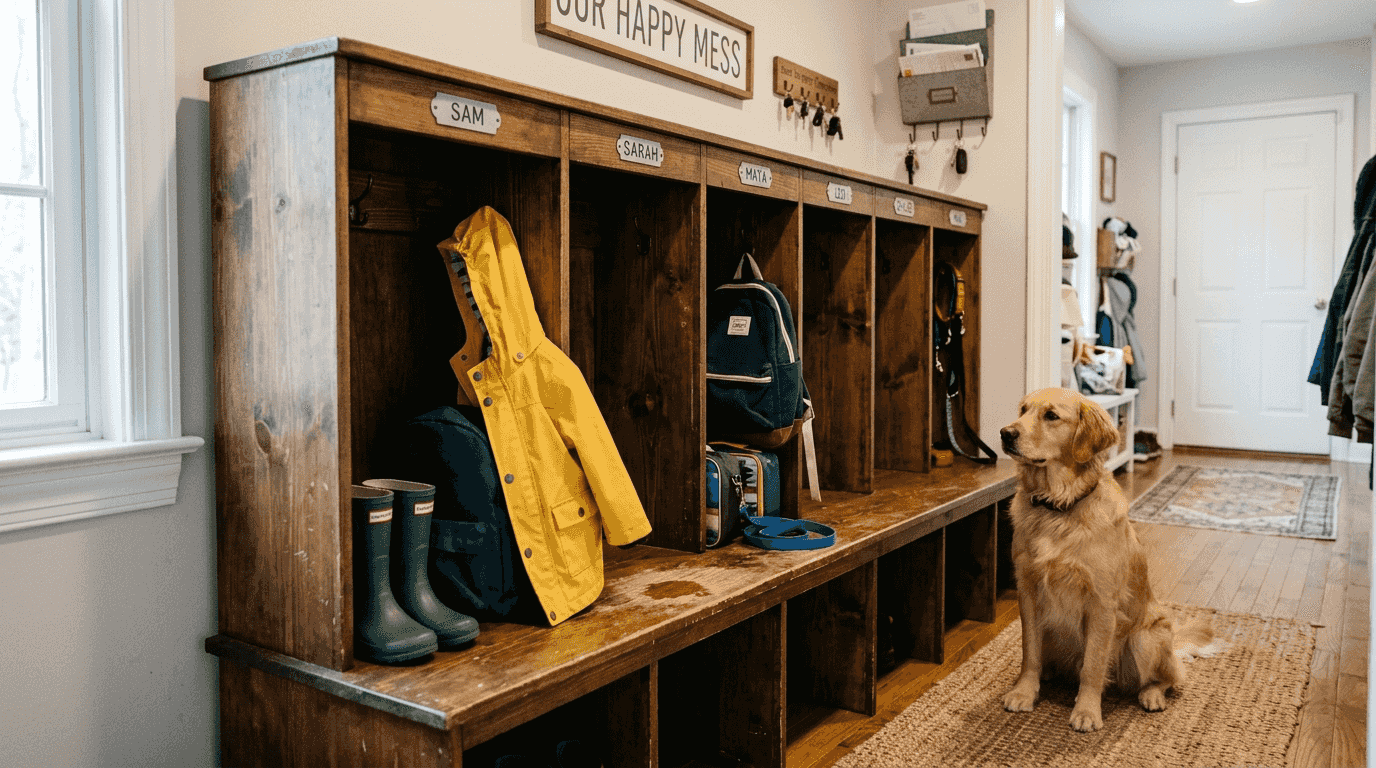 Custom mud lockers with personal storage cubbies