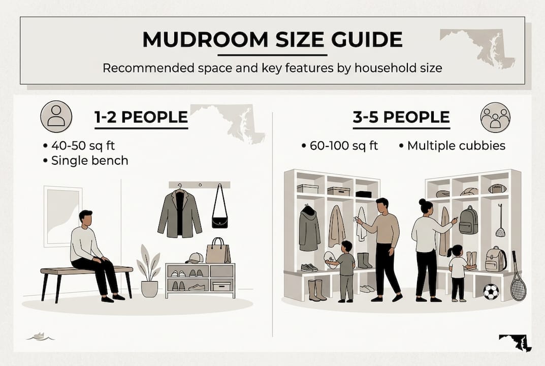 Infographic comparing mudroom sizes and features
