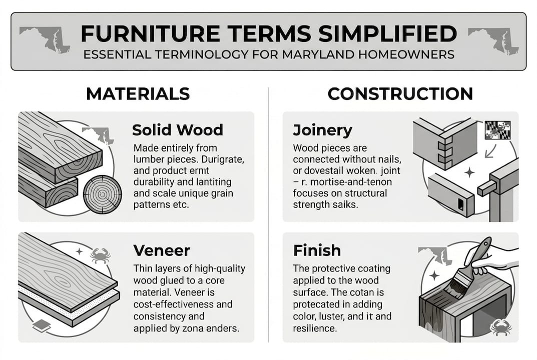 Infographic showing custom furniture key terms