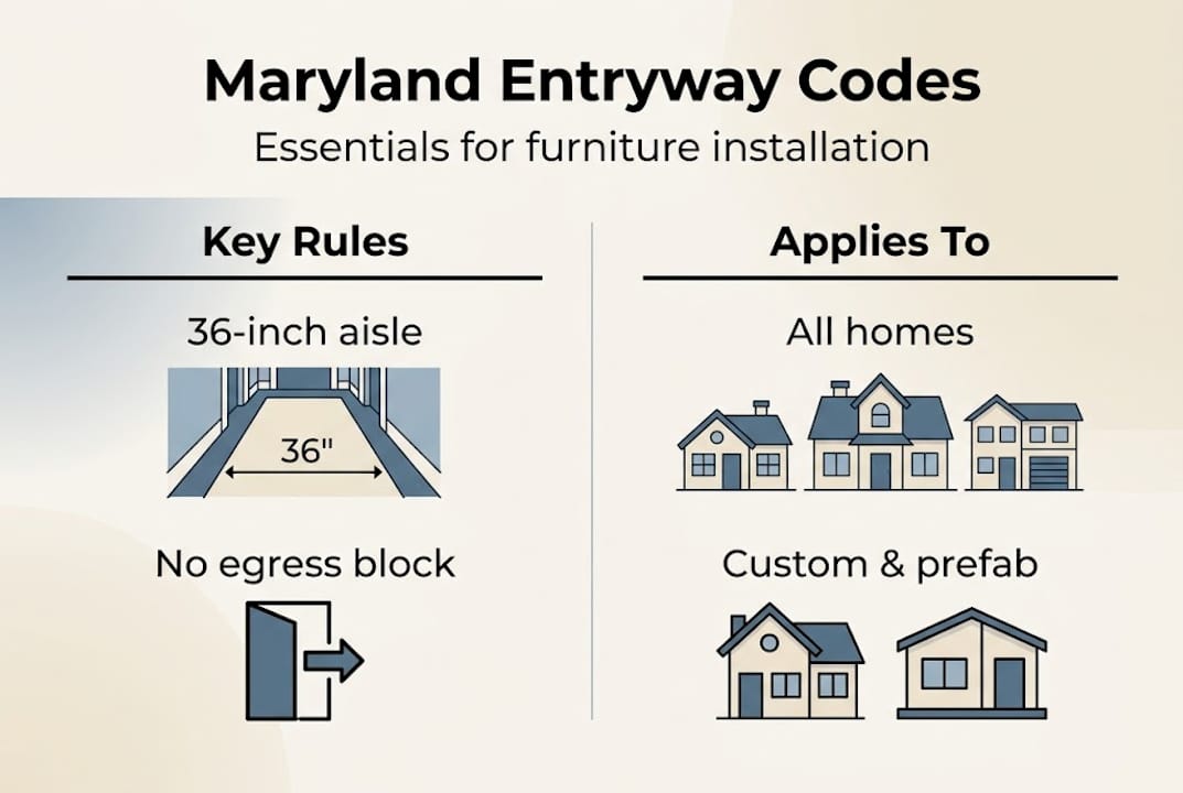 Infographic outlining Maryland entryway furniture code basics