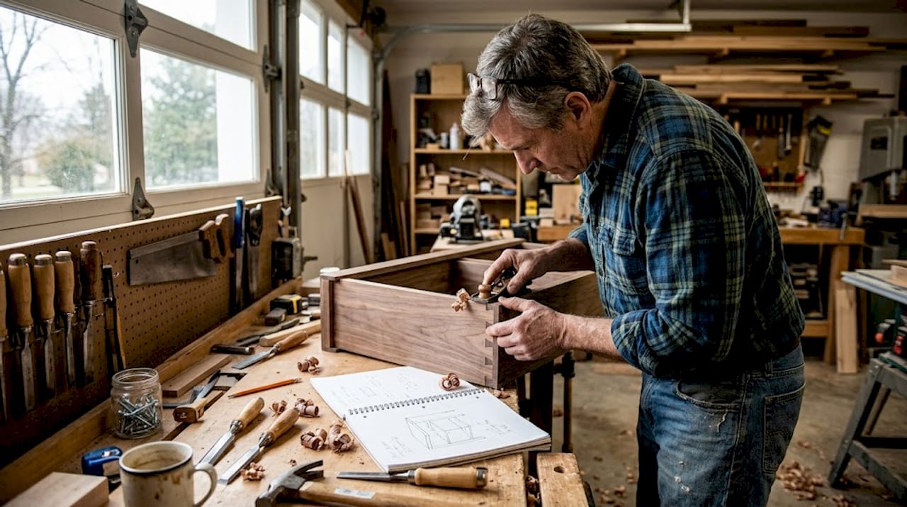 Craftsman assembling custom entryway console