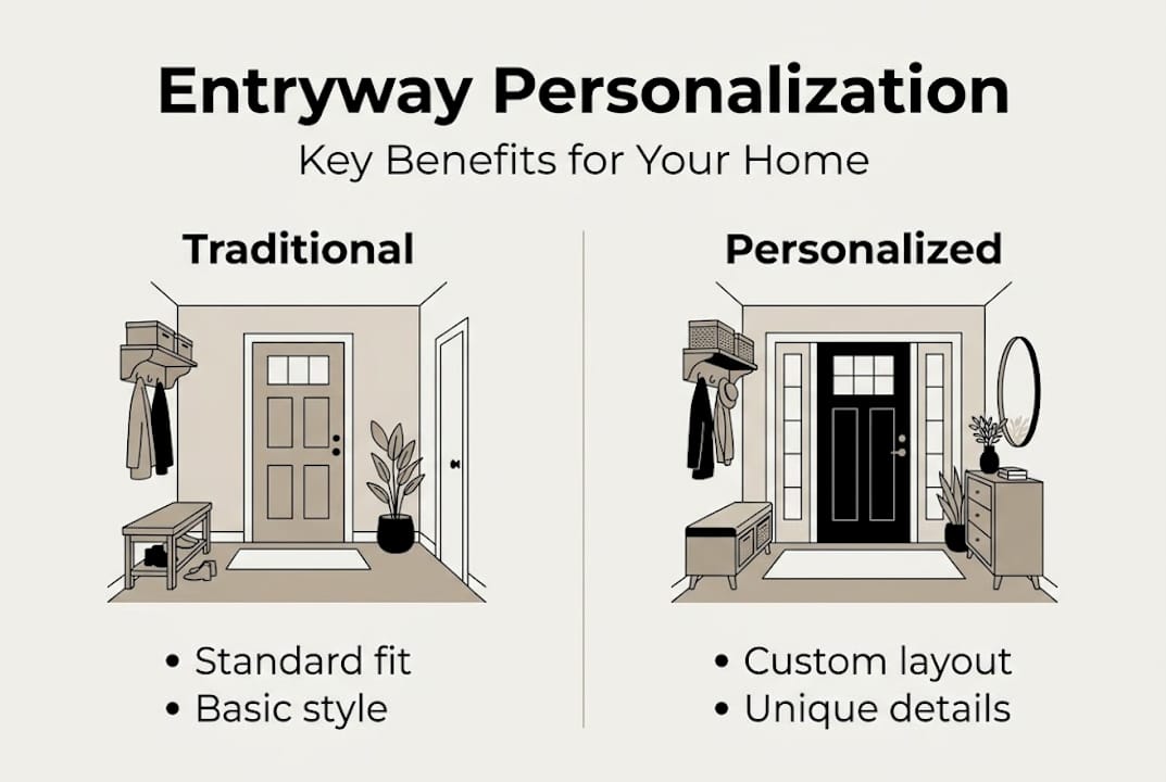 Infographic contrasting traditional and personalized entryway