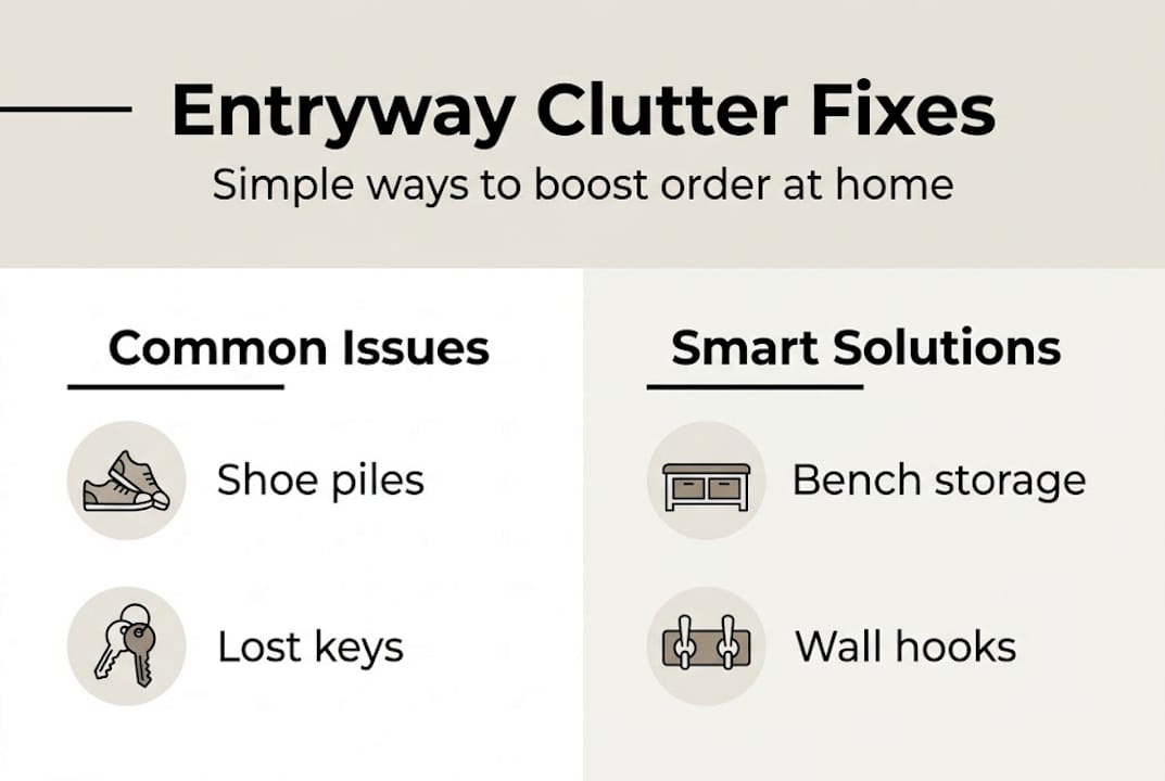 Infographic with entryway clutter issues and solutions