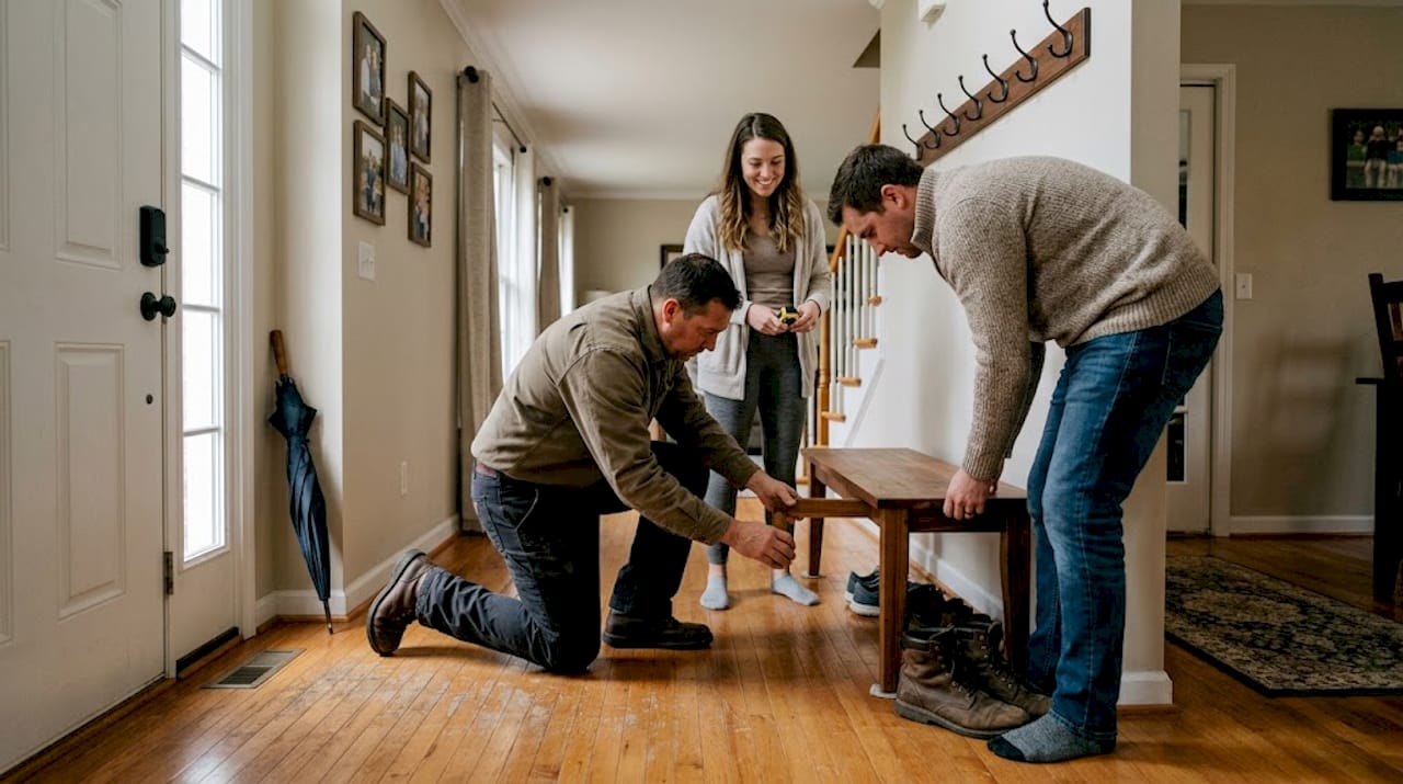 Installing custom entryway bench in Maryland home