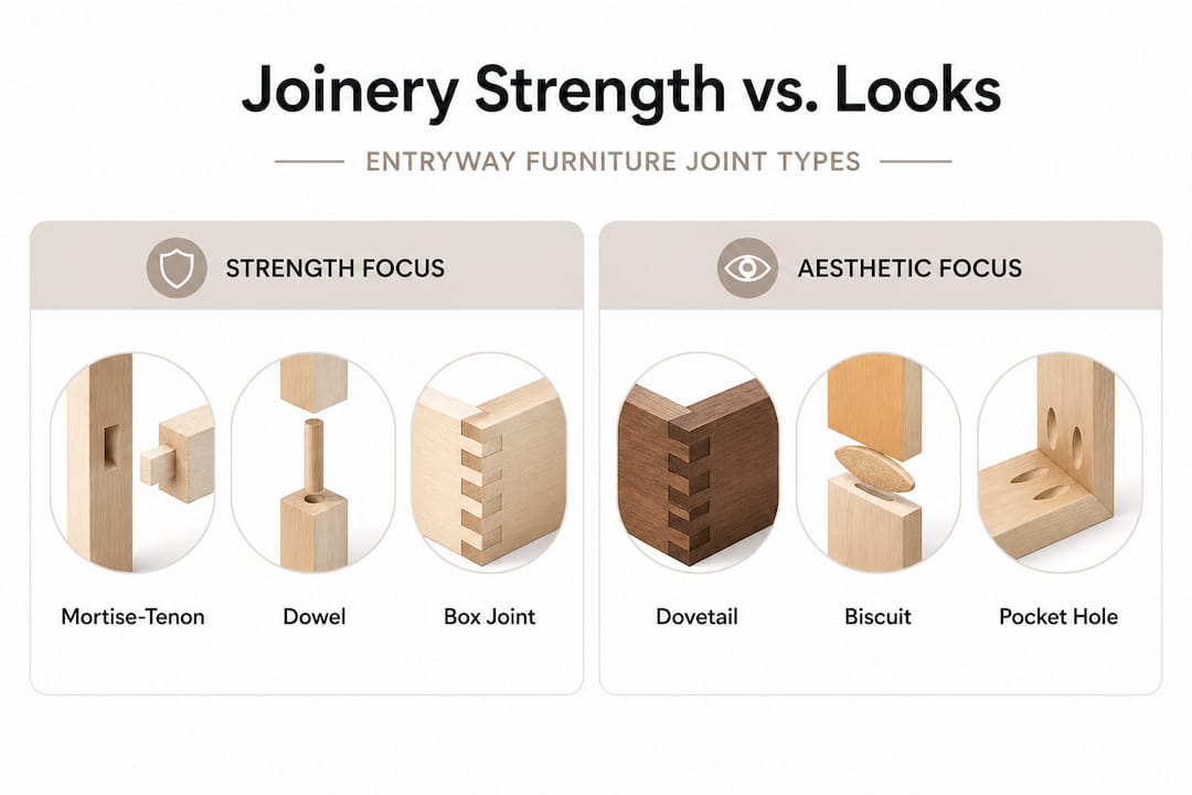 Infographic comparing joinery types by strength and look