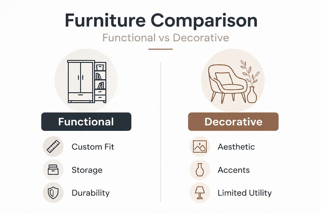 Infographic comparing functional and decorative furniture