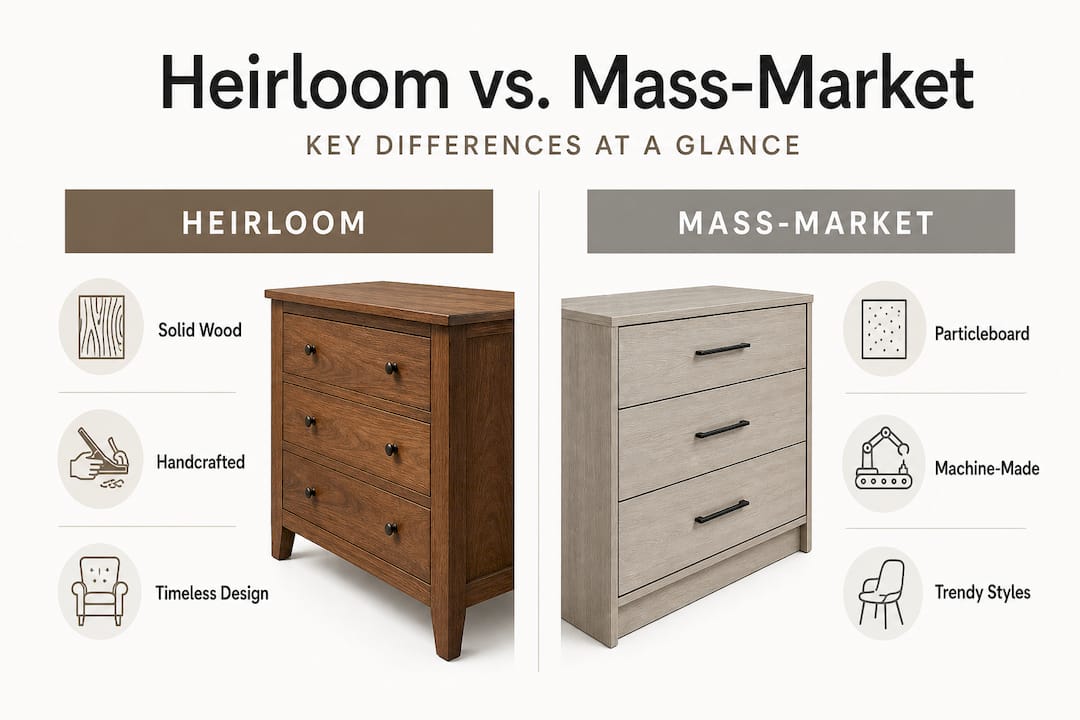 Infographic comparing heirloom and mass-market furniture features