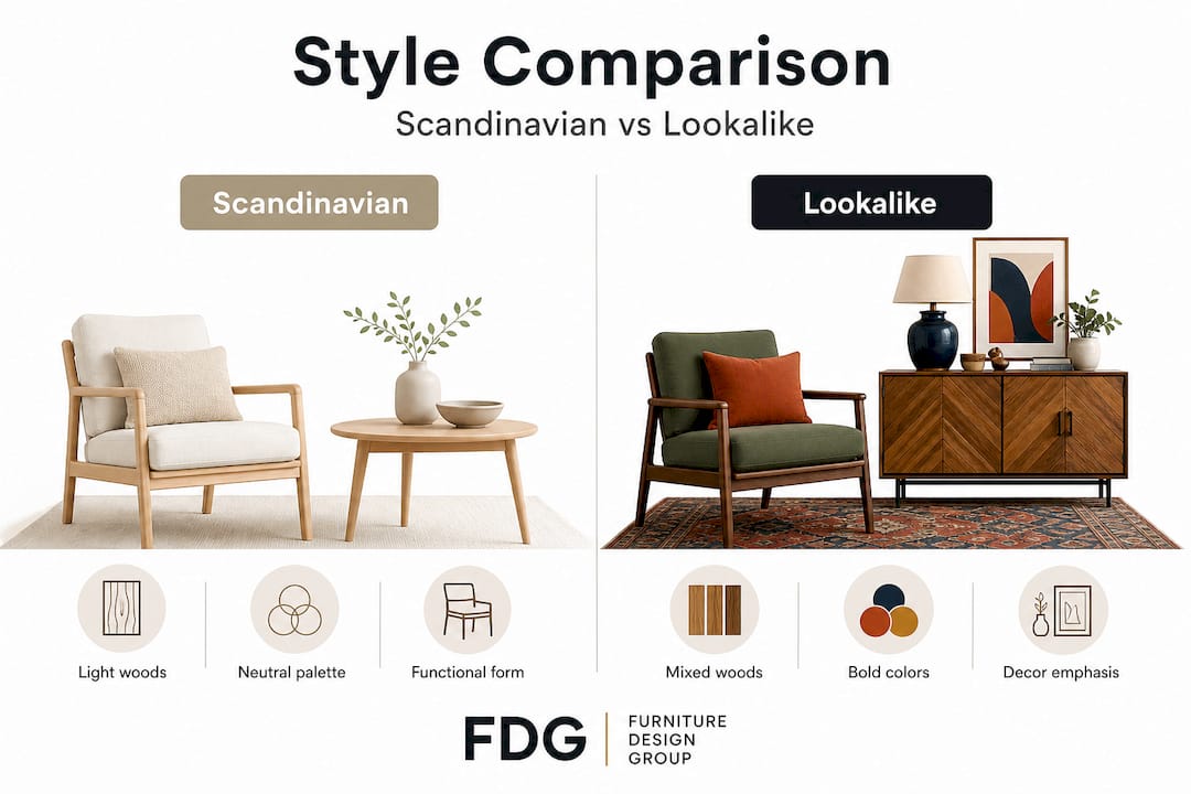 Infographic comparing Scandinavian and lookalike furniture styles