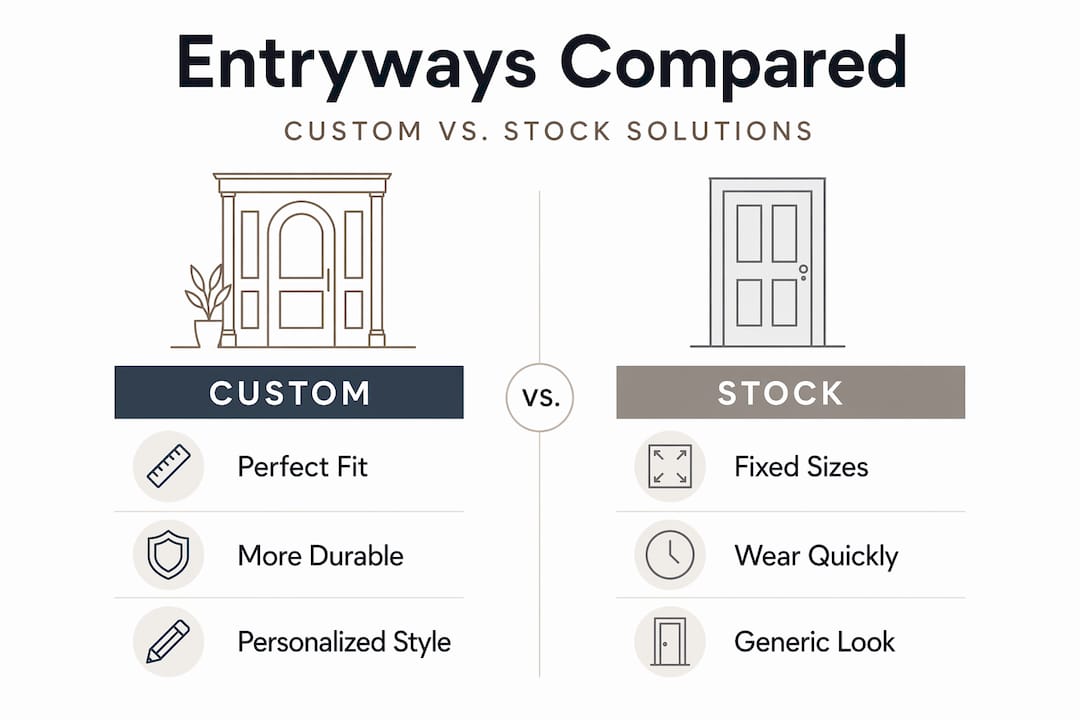 Infographic comparing custom and stock entryways