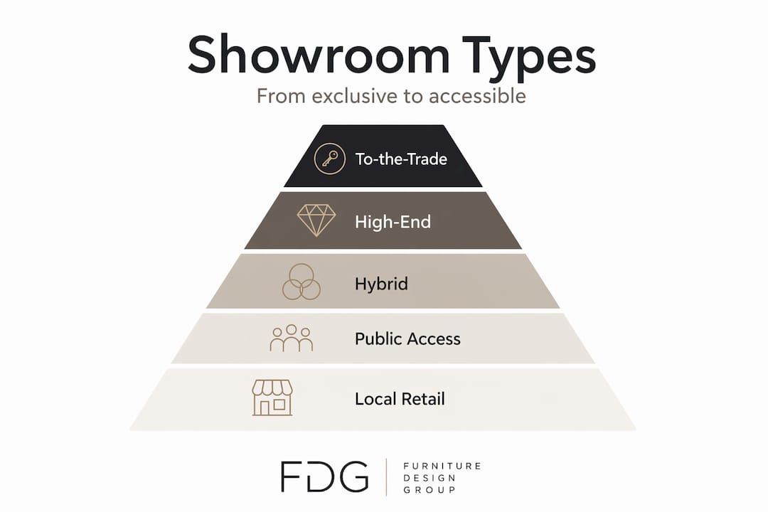 Hierarchy pyramid of furniture showroom types
