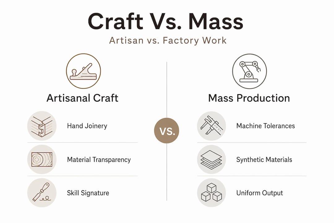 Infographic comparing artisanal and mass production features