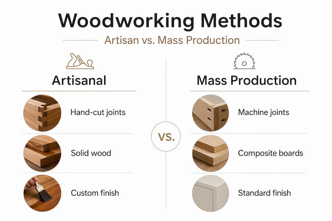 Infographic comparing artisanal and mass woodworking